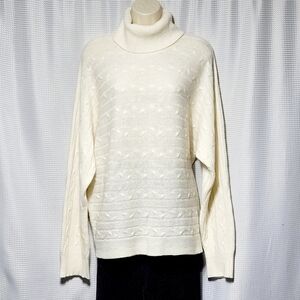 Vintage Bianco & Blu Ivory Merino & Cashmere Sweater Women's (L) Made in Italy